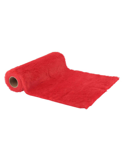 Traversă de masă din blană artificială roșie 28 cm x 3 m