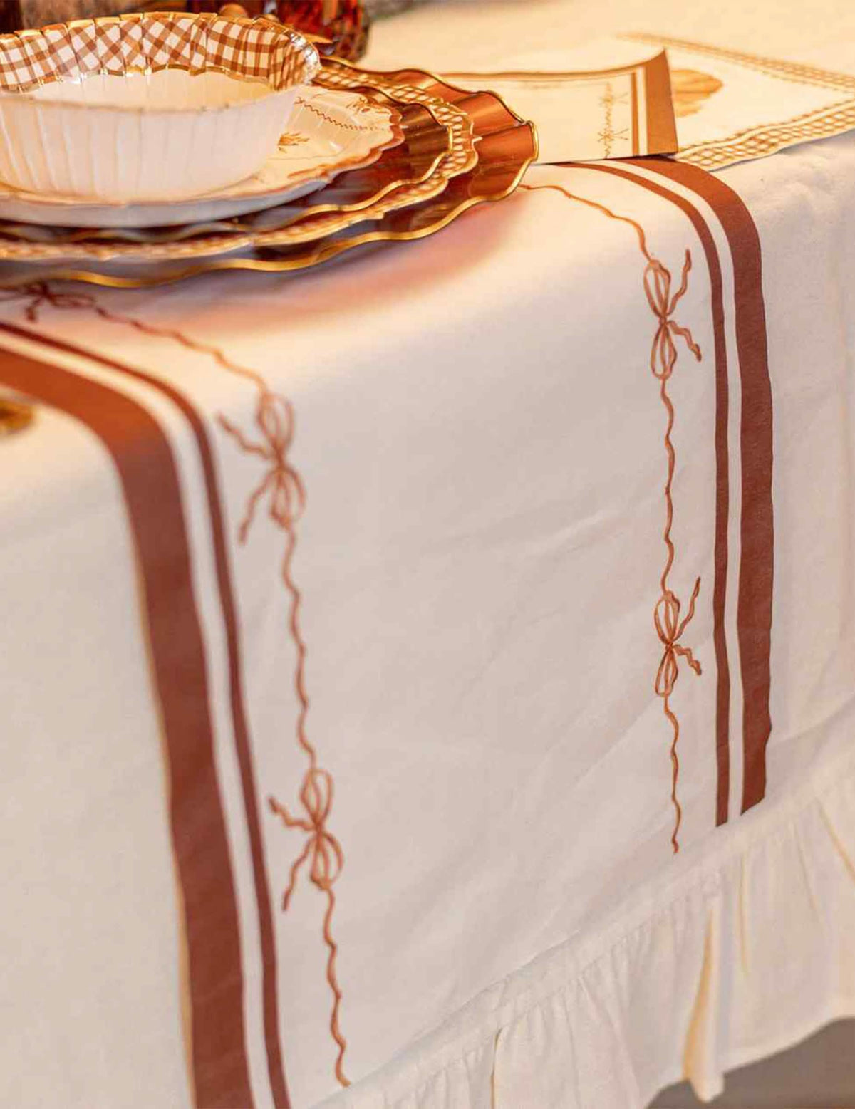 Traversă de masă Noduri frumoase din material crem auburn și pământ ars 28 cm x 3 m