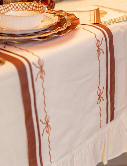 Traversă de masă Noduri frumoase din material crem auburn și pământ ars 28 cm x 3 m