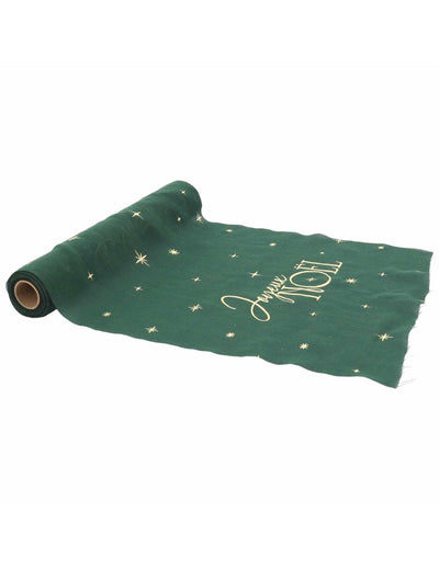 Traversă de masă Crăciun Fericit atemporală verde englez și auriu 28 cm x 3 m