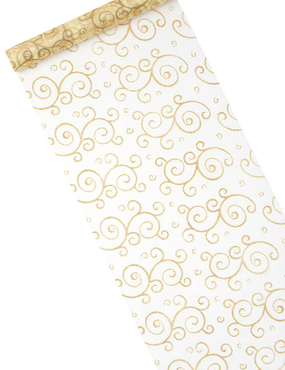 Organza Golden Table Arabesques cu paiete 28 cm x 5 m