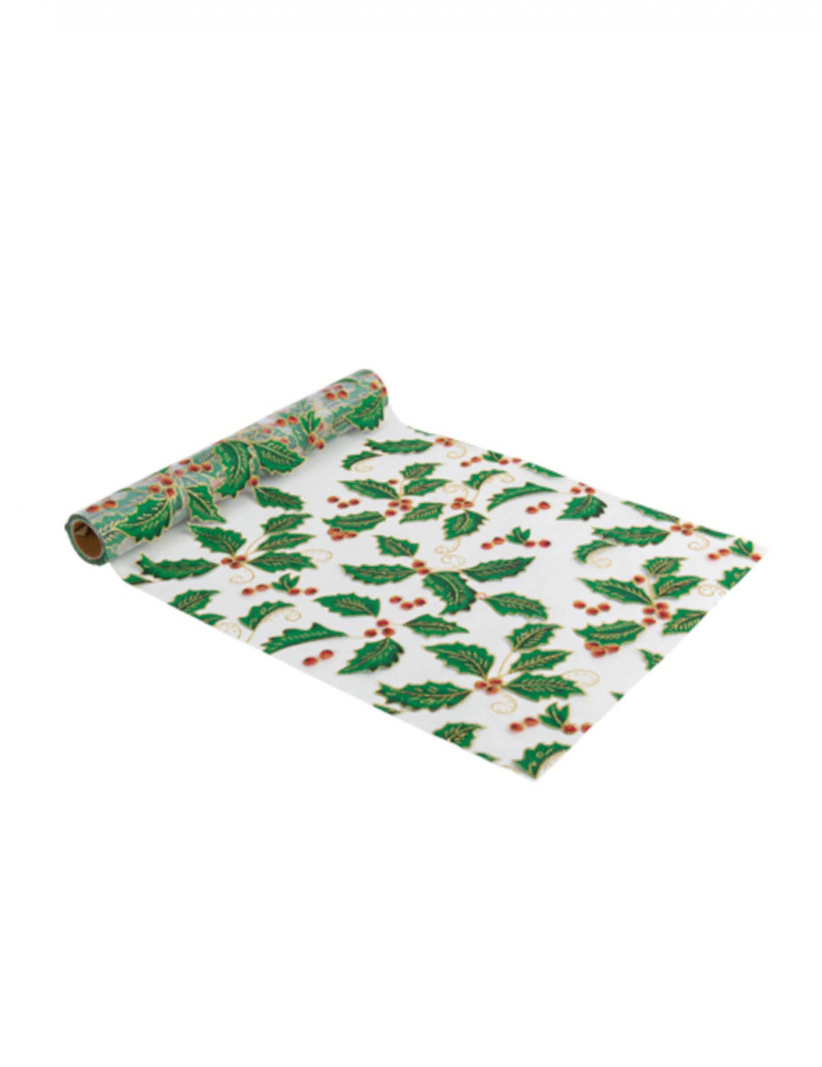 Față de masă cu ilex de crăciun pentru decor, alb, din organza și paiete