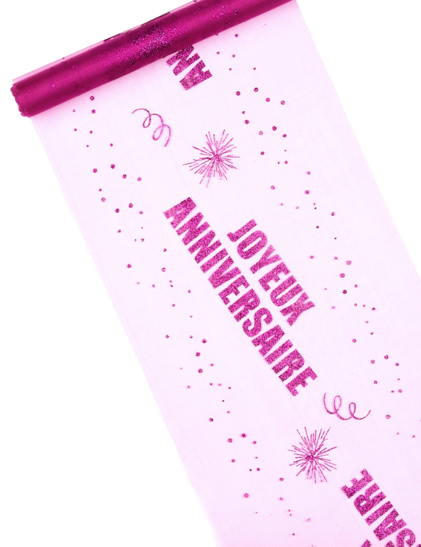 Față de masă din organza strălucitoare fuchsia pentru la mulți ani 29 cm x 5 m