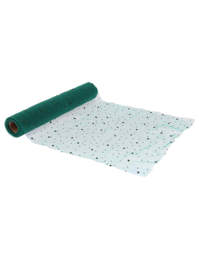 Traversă de masă cu strasuri verde închis 28 cm x 3 m