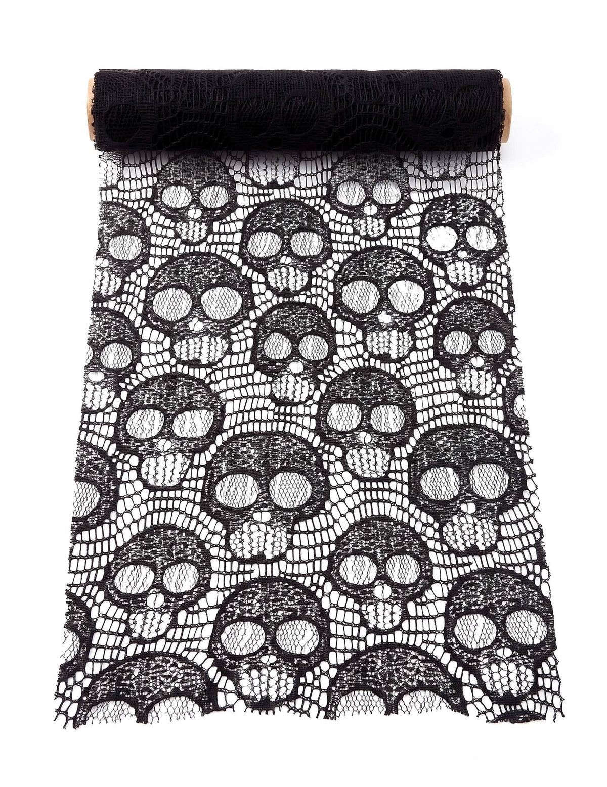 Traversă de masă cu cap de mort din dantelă neagră 28 cm x 3 m