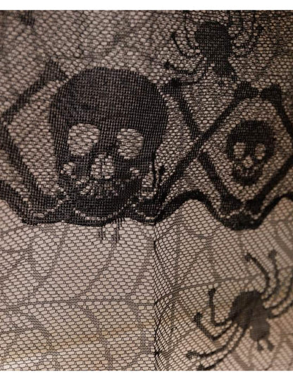 Traversă de masă cu cap de mort din dantelă neagră 28 cm x 3 m