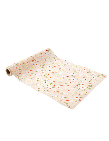 Chemin de table à motifs floraux pour décoration de table beige blanc vert et pêche