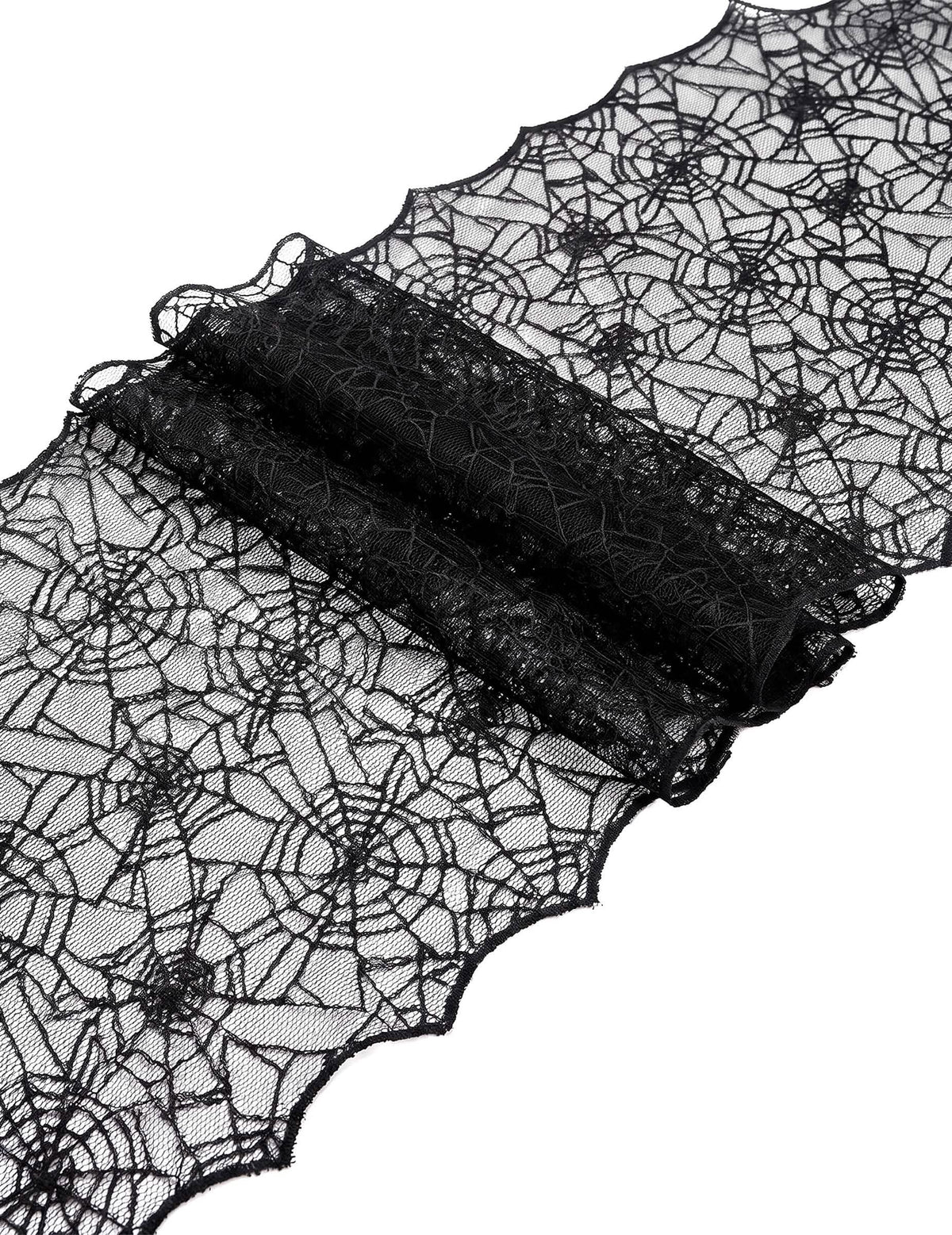 Traverse de masă din dantelă neagră cu pânză de păianjen 44 cm x 1,82 m