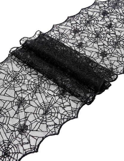 Traverse de masă din dantelă neagră cu pânză de păianjen 44 cm x 1,82 m