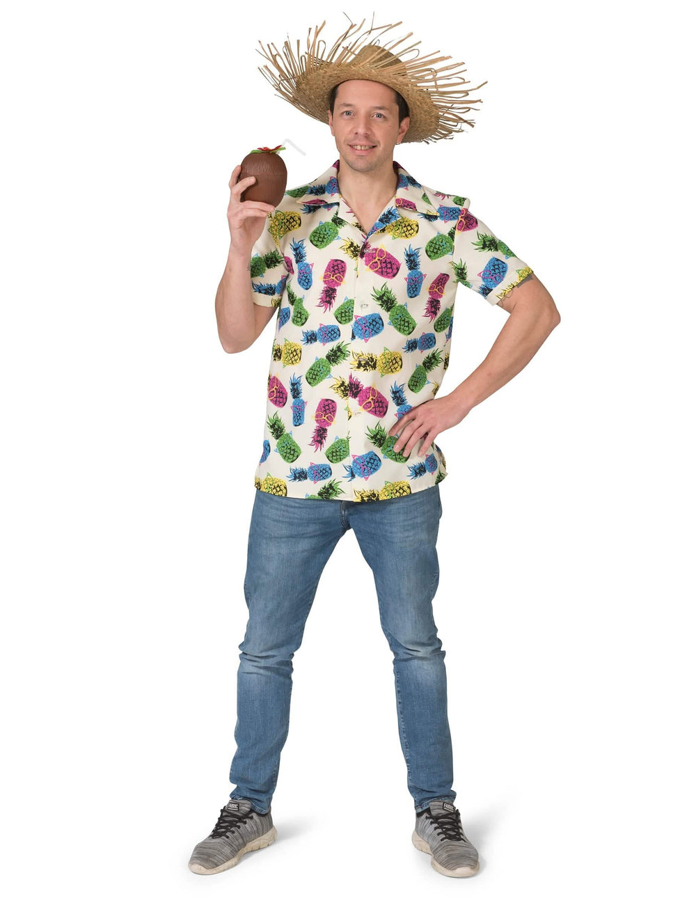 Cămașă cu motiv de ananas pentru bărbat, albă, cu motive multicolore