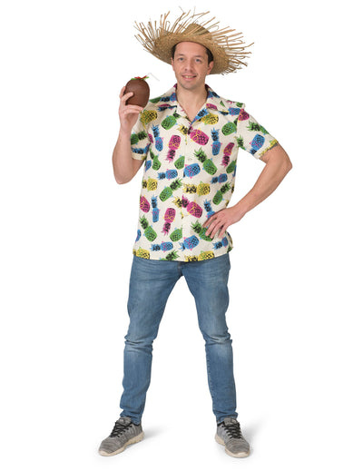 Chemise à motif ananas pour homme blanche à motifs multicolores