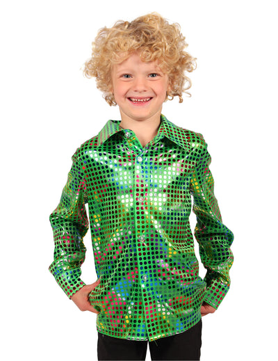 Cămașă disco cu paiete verde pentru copii