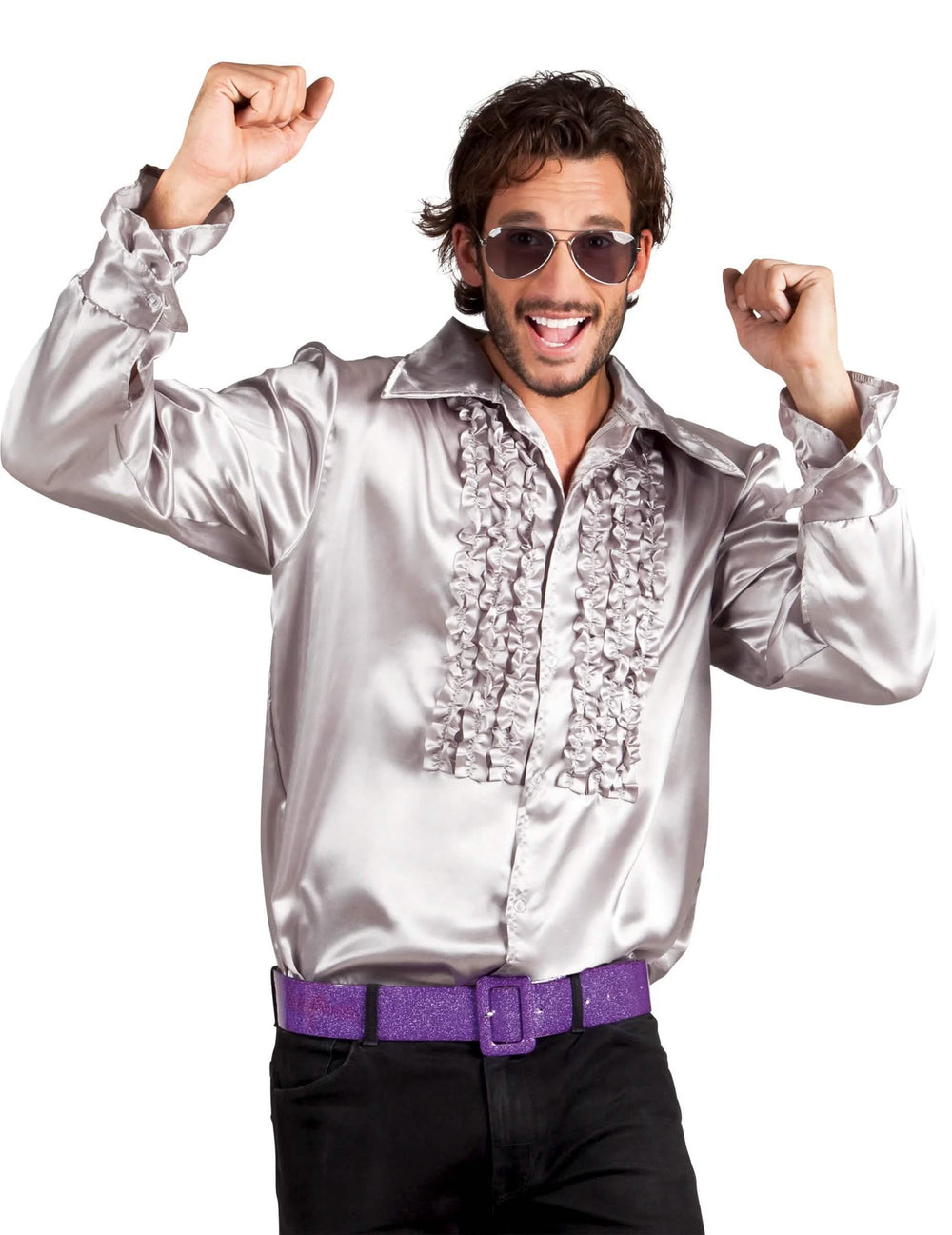 Cămașă disco argintie cu jabou pentru bărbat