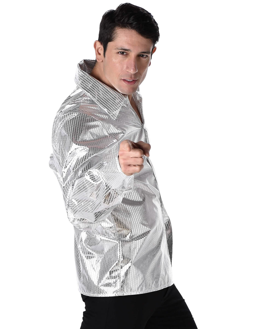 Vedere din profil a cămășii disco strălucitoare pentru bărbat