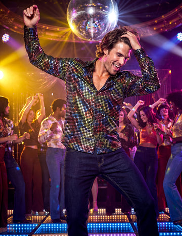 Cămașă bărbătească disco multicoloră de înaltă calitate