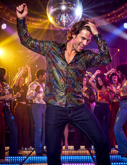 Cămașă bărbătească disco multicoloră de înaltă calitate