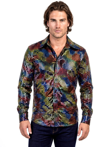 Cămașă bărbătească disco multicoloră de înaltă calitate