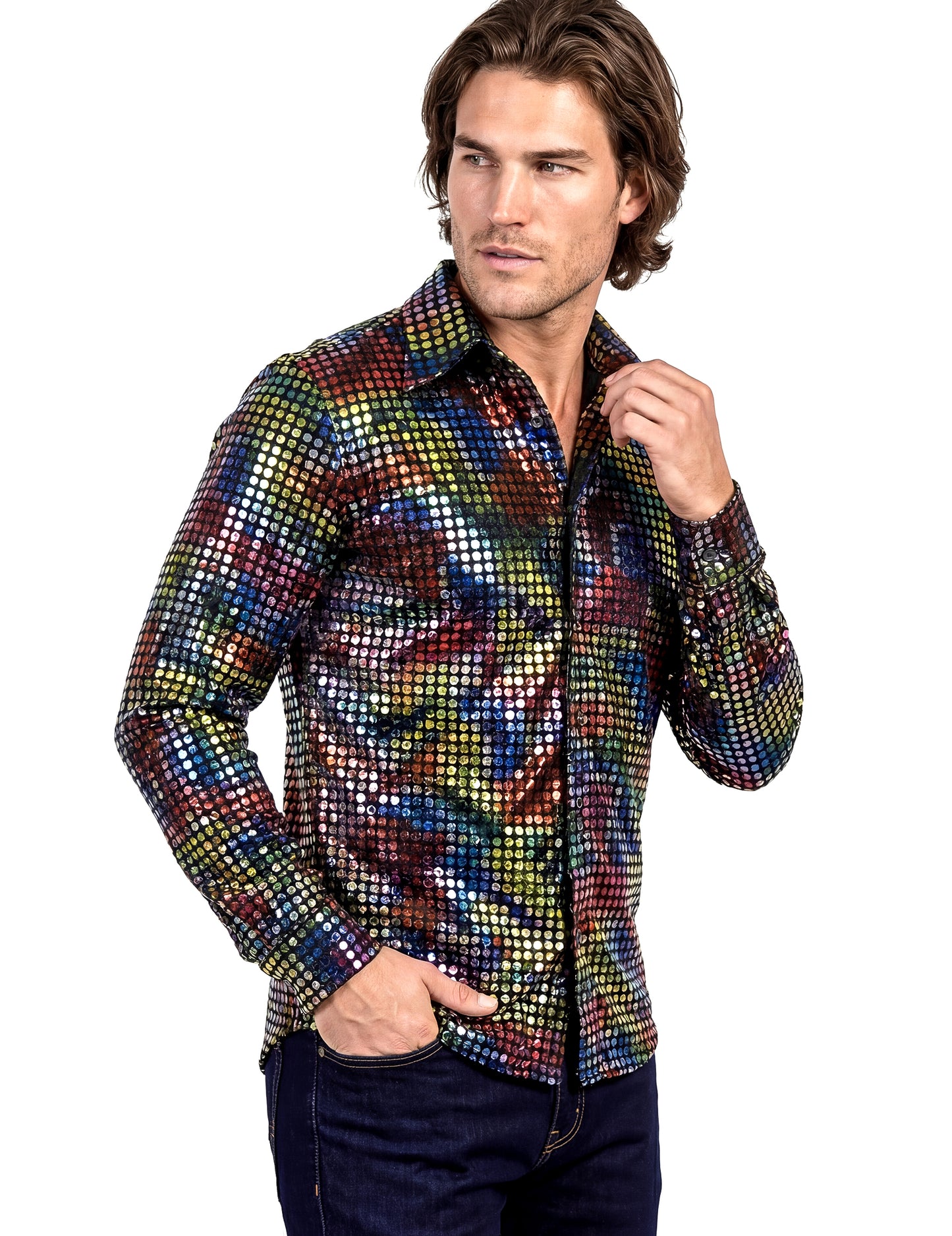 Cămașă bărbătească disco multicoloră de înaltă calitate