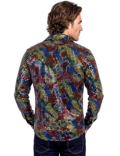 Cămașă bărbătească disco multicoloră de înaltă calitate