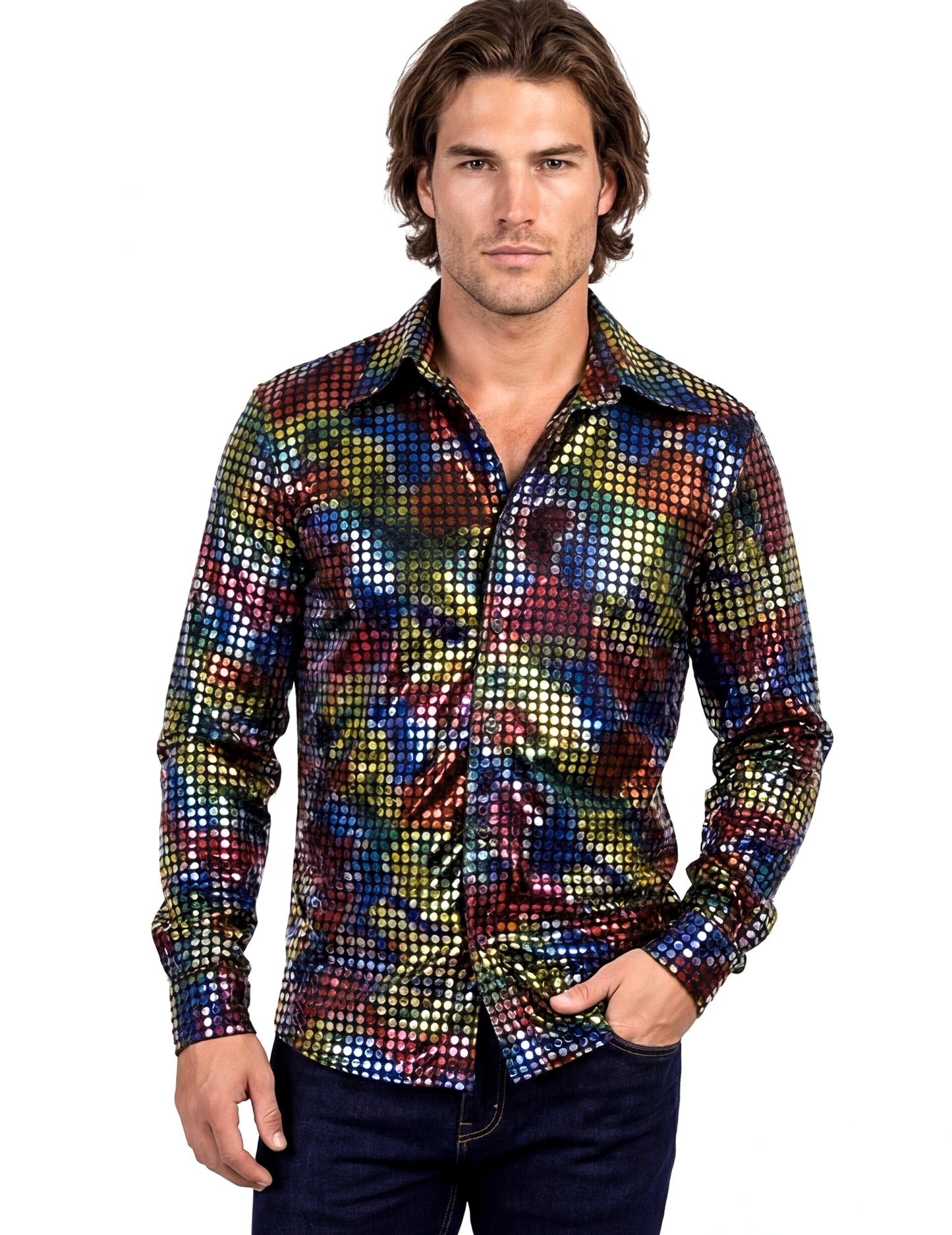 Cămașă bărbătească disco multicoloră de înaltă calitate