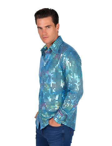 Cămașă disco turcoaz de lux pentru bărbați