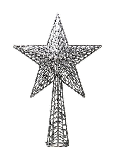 Cimier de sapin étoile pour décoration de Noël argentée pailletée