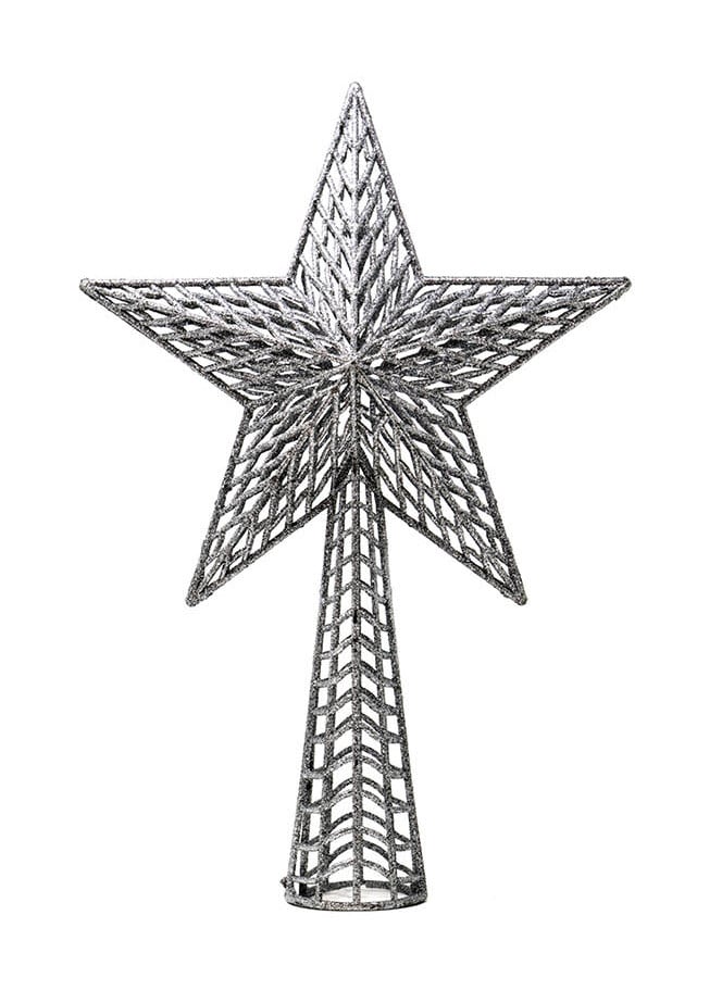 Cimier de sapin étoile pour décoration de Noël argentée pailletée