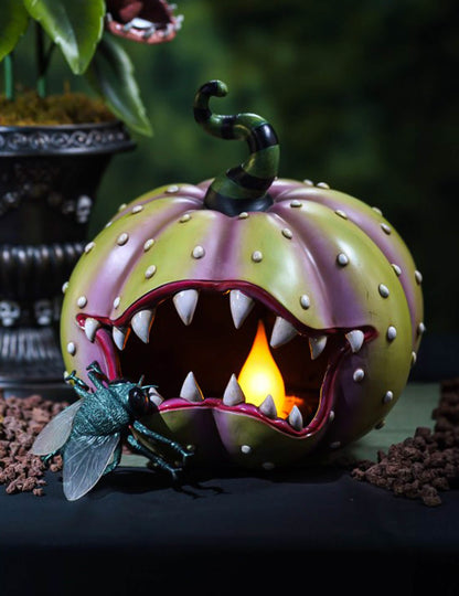 Citrouille carnivore décorative en résine avec LED 28 x 28,5 x 28,5 cm