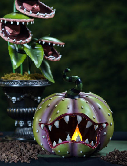 Citrouille carnivore décorative en résine avec LED 28 x 28,5 x 28,5 cm