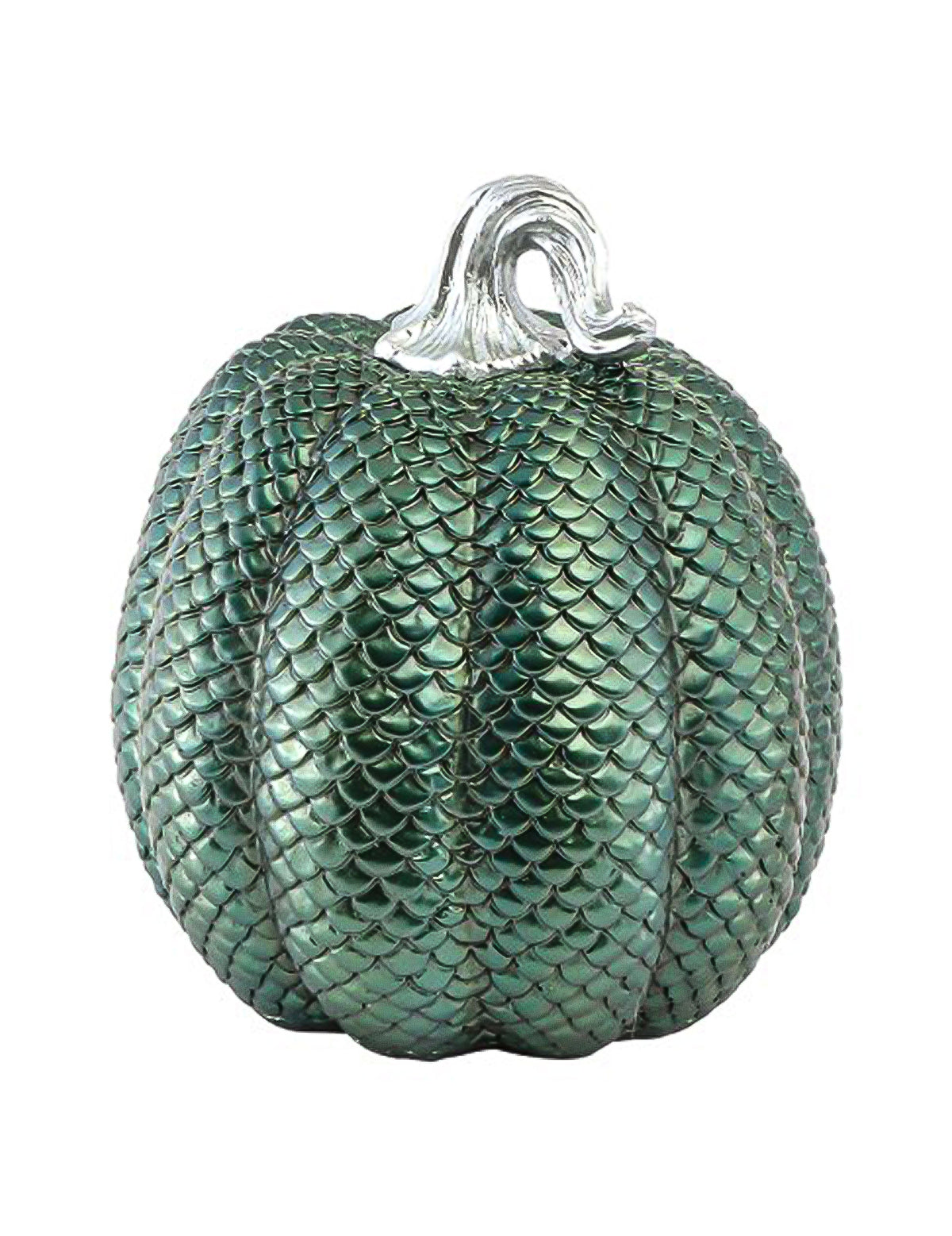 Citrouille décorative en résine texture peau de serpent vert irisé 16,5 x 16,5 x 20 cm