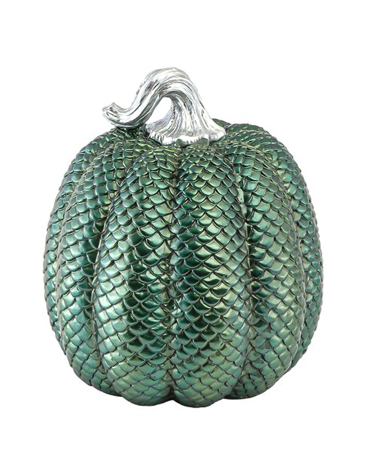 Citrouille décorative en résine texture peau de serpent vert irisé 16,5 x 16,5 x 20 cm