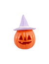 Citrouille en résine orange avec chapeau lilas 17 cm