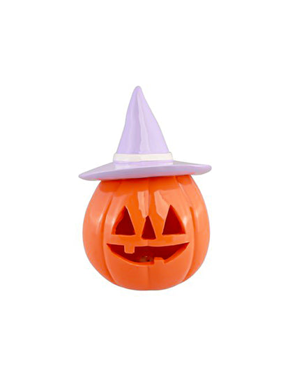 Citrouille en résine orange avec chapeau lilas 17 cm