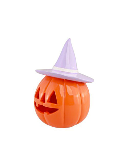 Citrouille en résine orange avec chapeau lilas 17 cm