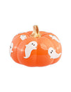 Citrouille décorative Summerween en résine orange avec fantômes 15,5 x 15,5 x 11 cm