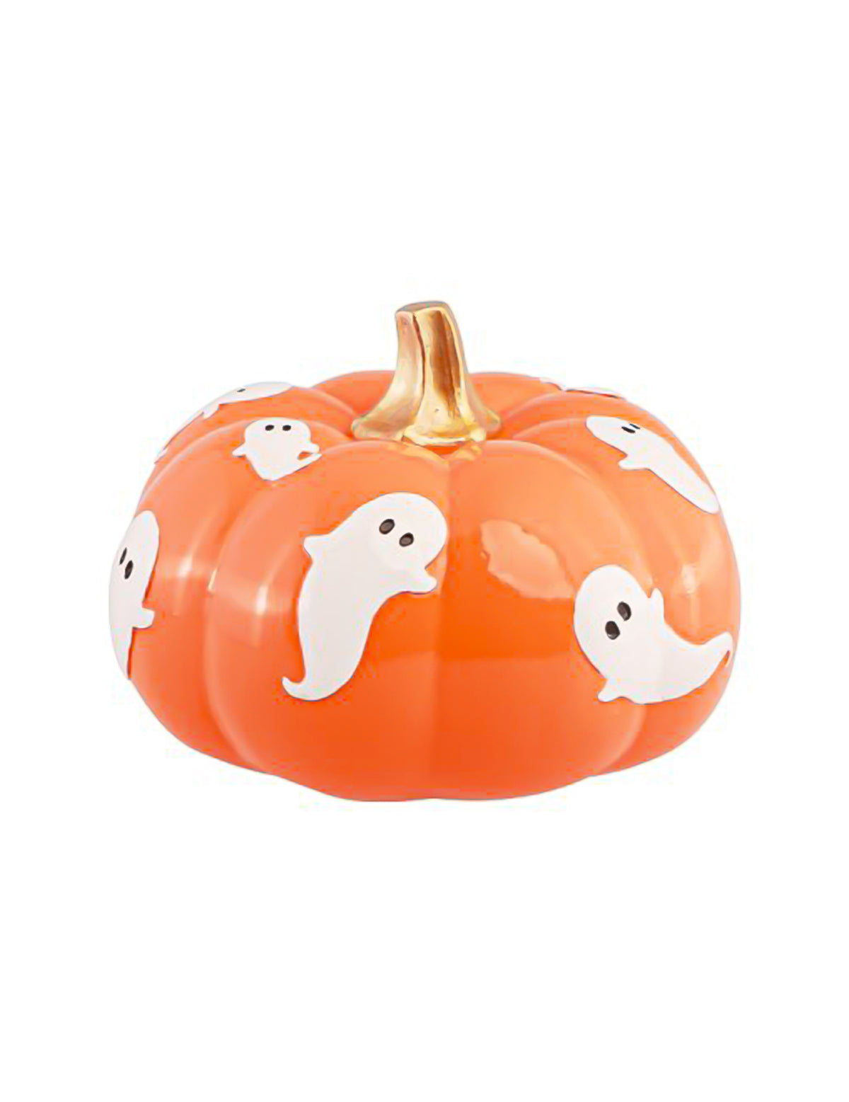 Citrouille décorative Summerween en résine orange avec fantômes 15,5 x 15,5 x 11 cm