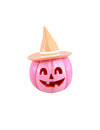 Citrouille décorative Summerween en résine rose avec chapeau orange pastel 12,5 x 12,3 x 17 cm