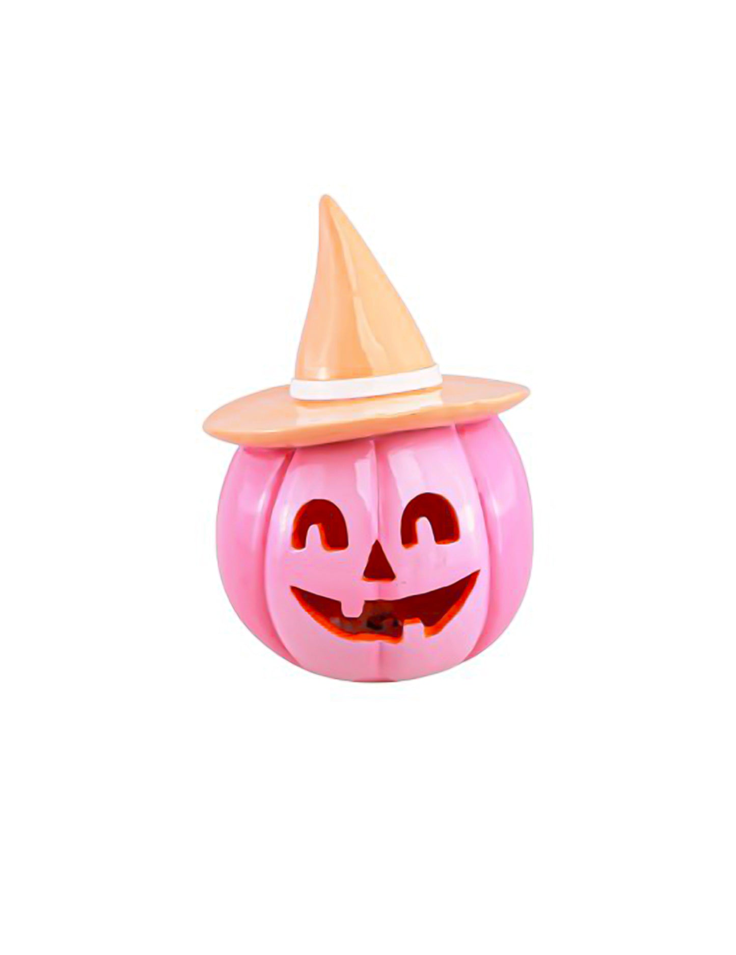 Citrouille décorative Summerween en résine rose avec chapeau orange pastel 12,5 x 12,3 x 17 cm