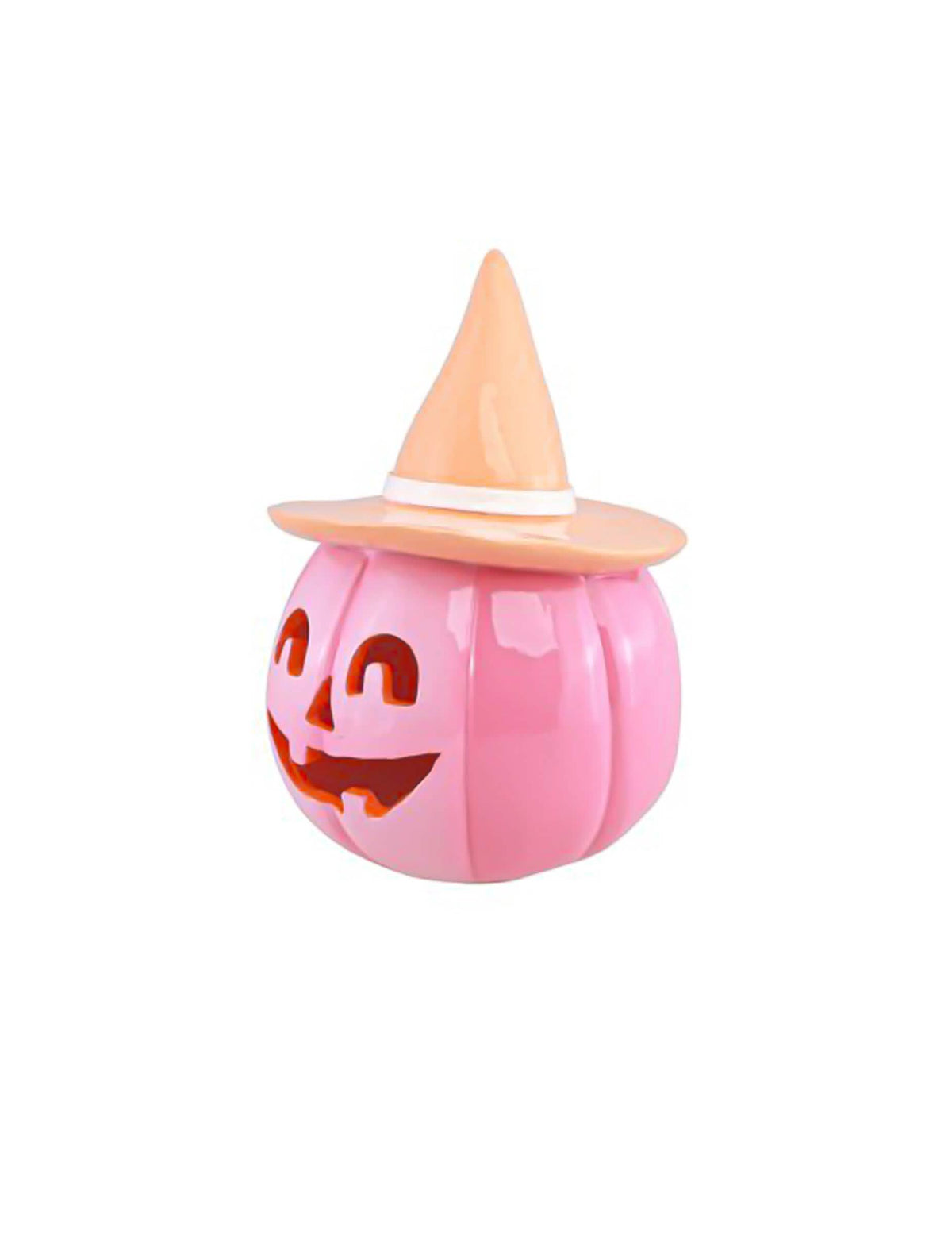Citrouille en résine rose avec chapeau orange pastel 17 cm