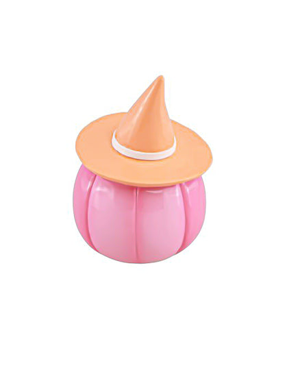 Citrouille décorative Summerween en résine rose avec chapeau orange pastel 12,5 x 12,3 x 17 cm