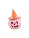 Citrouille décorative Summerween en résine rose pastel avec chapeau orange 12,5 x 12,3 x 17 cm