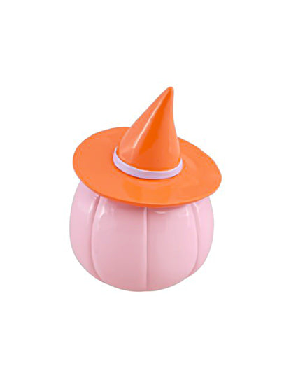 Citrouille décorative Summerween en résine rose pastel avec chapeau orange 12,5 x 12,3 x 17 cm