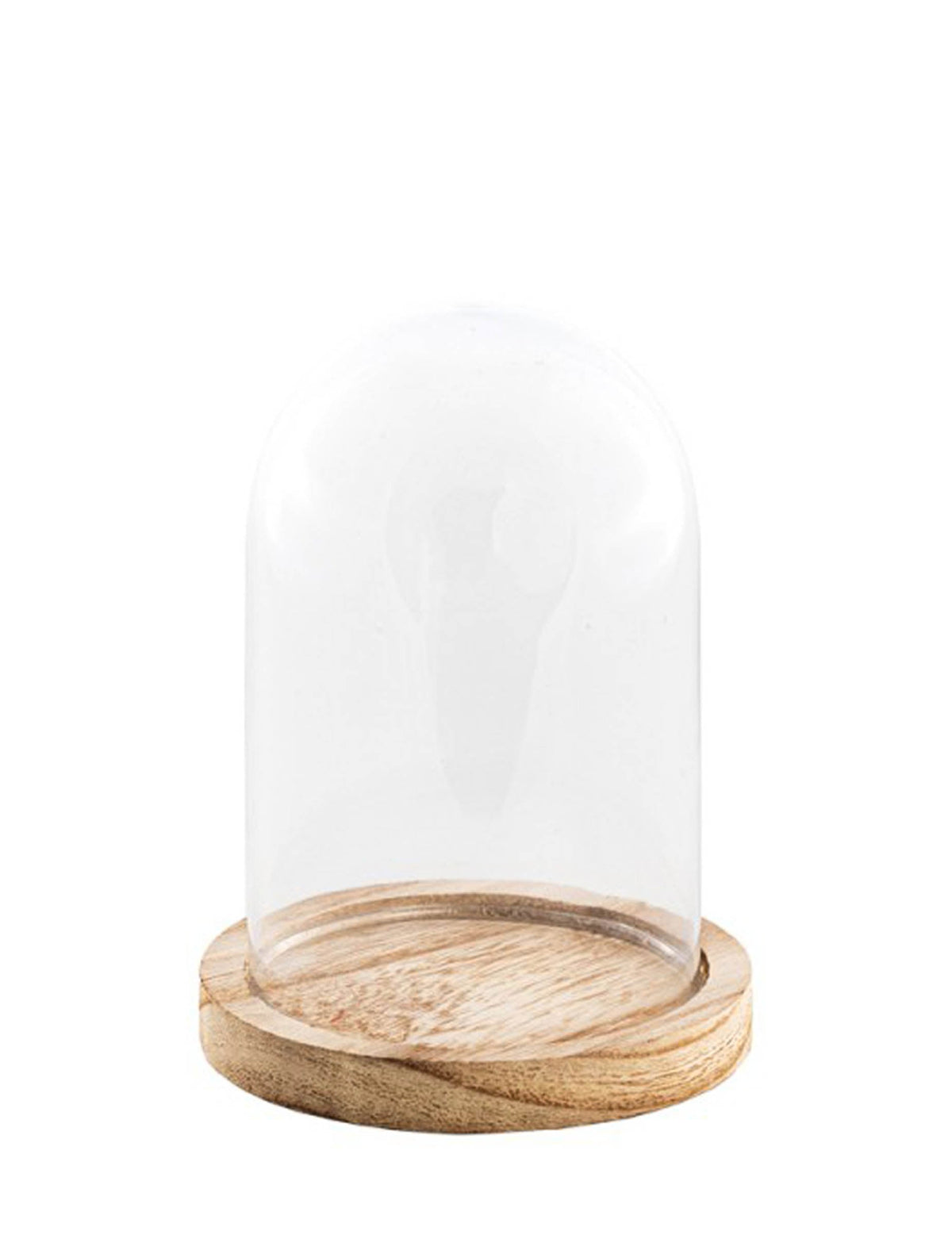 Cloche en verre sur support bois pour décoration de fête transparente et bois naturel