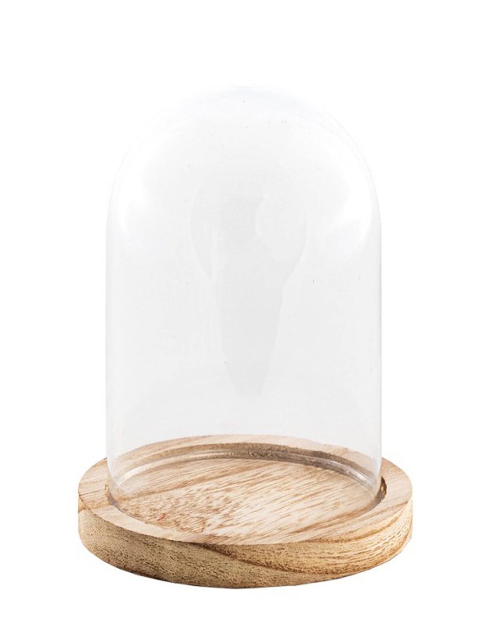 Cloche en verre sur support bois pour décoration transparente et bois naturel