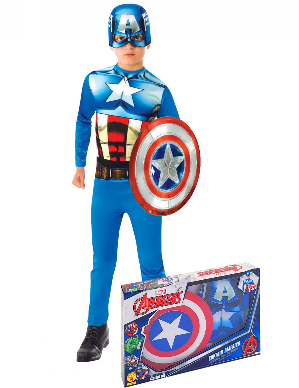 Coffret de déguisement Captain America pour garçon avec bouclier bleu rouge et blanc