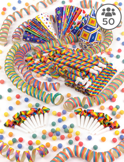 Cutie multicolora cu bomboane de petrecere pentru 50 de persoane