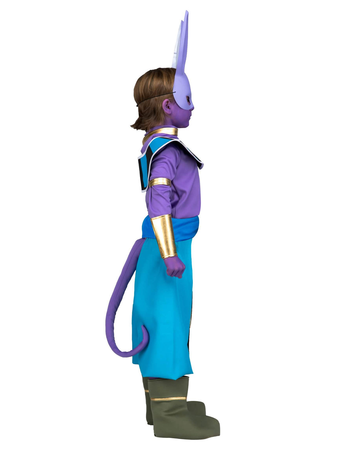 Vedere din profil a costumului cu mască Beerus Dragon Ball
