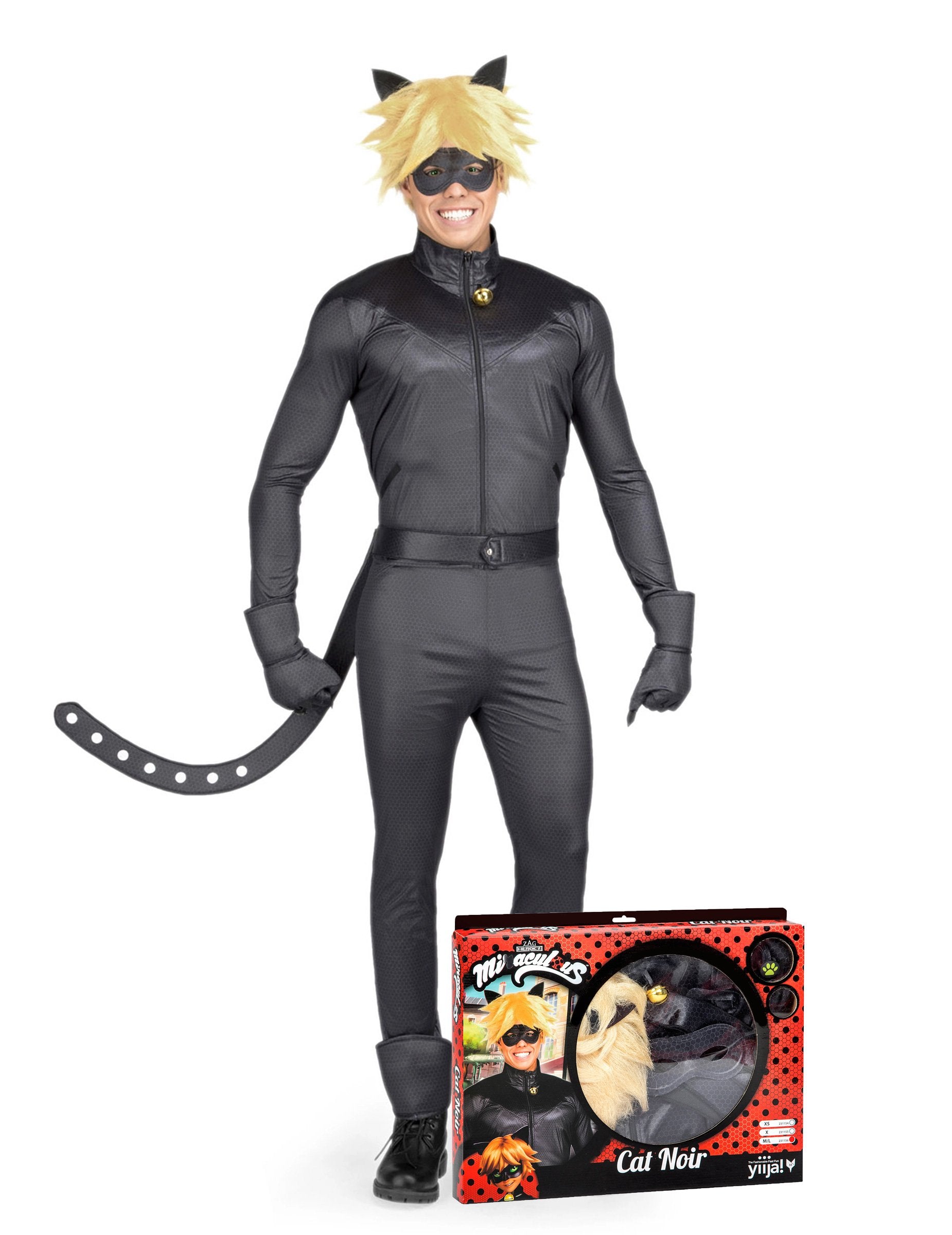 Coffret déguisement Chat Noir Miraculous pour adulte noir avec masque et oreilles de chat
