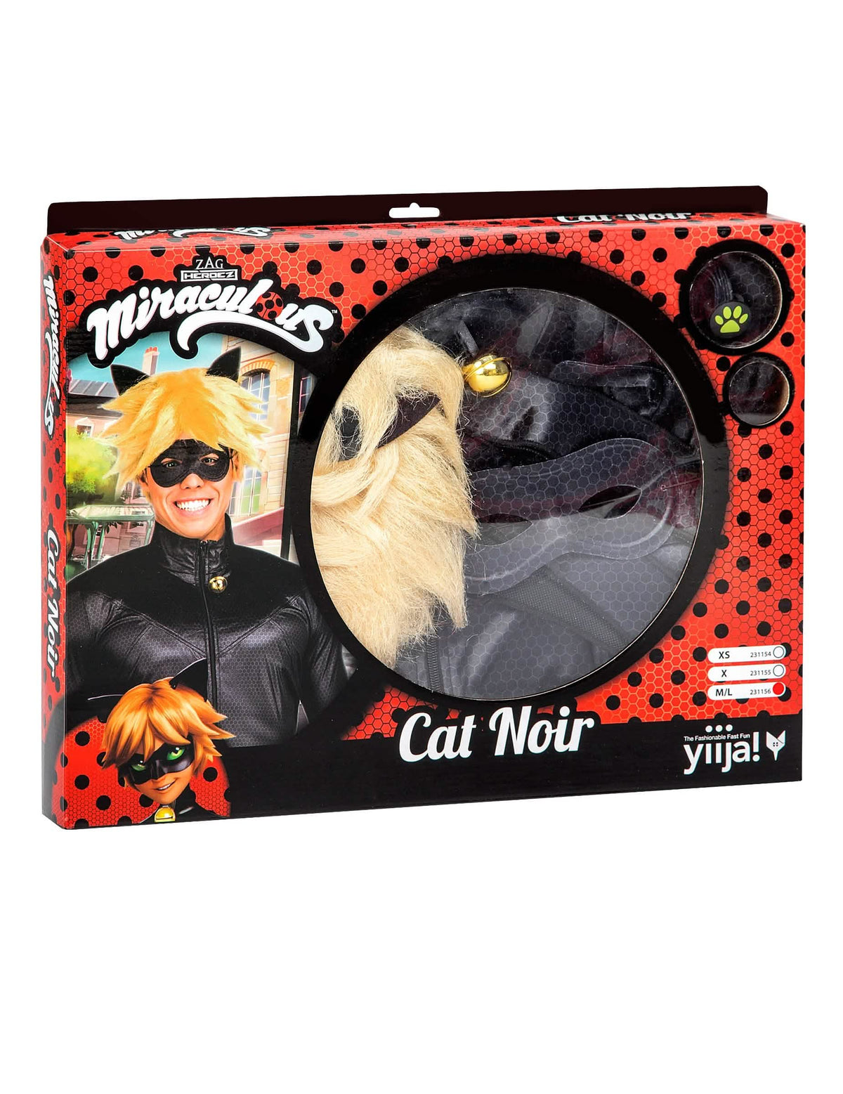 Cutie de ambalare a setului de costum pisici negru Miraculous pentru adult