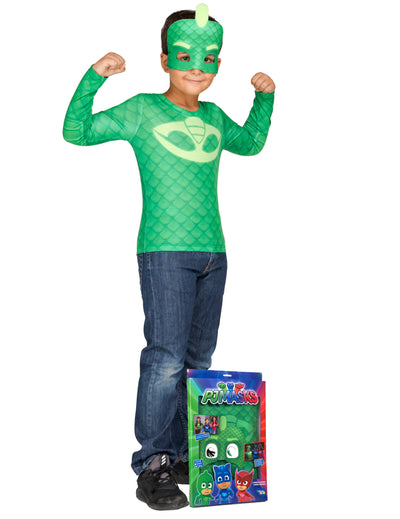 Set de costum Gluglu Gekko Pyjamasques pentru copil, verde, cu mască